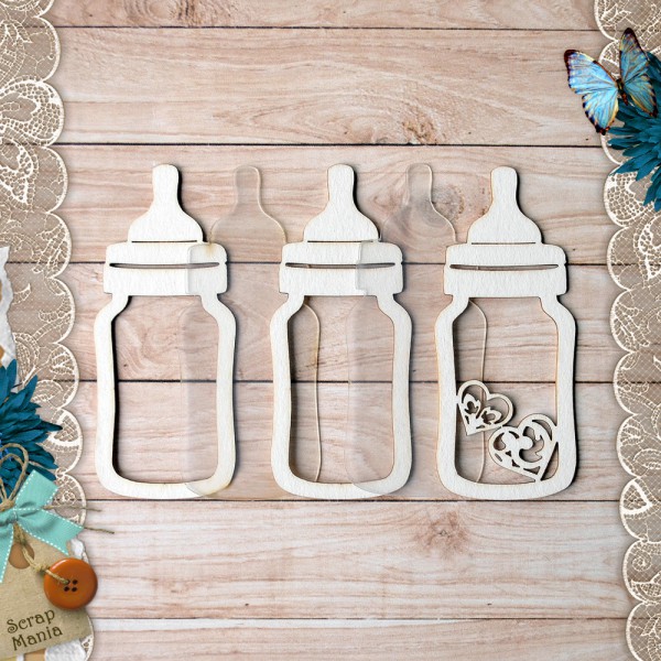 Украшение из чипборда из коллекции "Кудряшка" Шейкер. Бутылочка с сердечками Маленькая/большая  (ScrapMania)