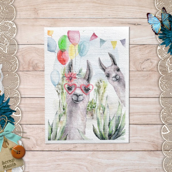 Тканевая карточка из коллекции "Лама" Привет (ScrapMania)