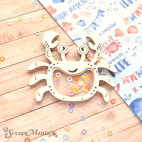 Украшение из чипборда из коллекции "Морячок" Шейкер. Крабик, размер Большой/ Маленький (ScrapMania) 