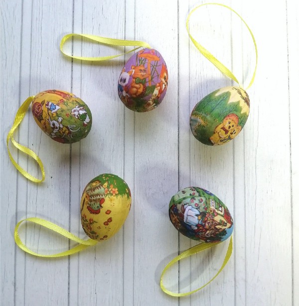 Яйцо пасхальное (пенопласт) на ленточке, размер 4 см, вариант рисунка "Пасхальные мотивы", случайный выбор 