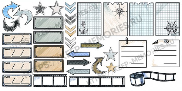 Набор "Картинки Морские" из коллекции Дембельский альбом, 1 лист 30*15 см (для вырезания)