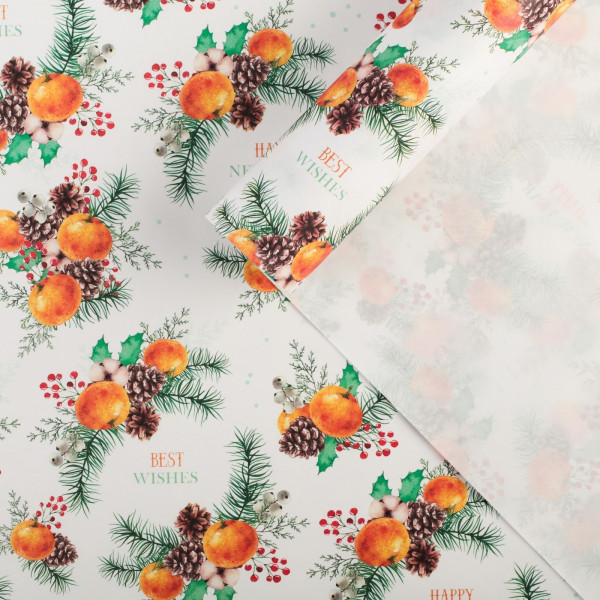 Бумага упаковочная крафтовая "Мандариновое настроение", 1 лист 70*100 см