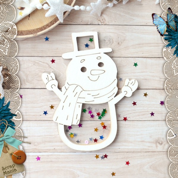 Украшение из чипборда из коллекции "Снеговички" Шейкер. Снеговик, размер Большой/Маленький (ScrapMania)