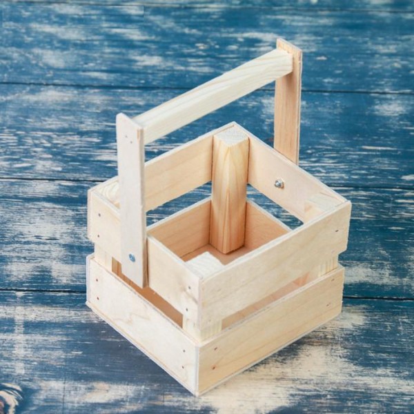 Ящик-кашпо подарочный с деревянной ручкой, цвет Натуральный, 11,5*11*9,3 см (внутренние размеры ящика), дерево
