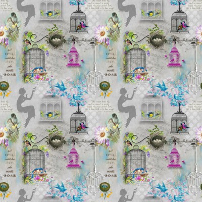 Отрез ткани для пэчворка, коллекция PEPPY Song Birds #2, 60*110 см, 100% хлопок (США)