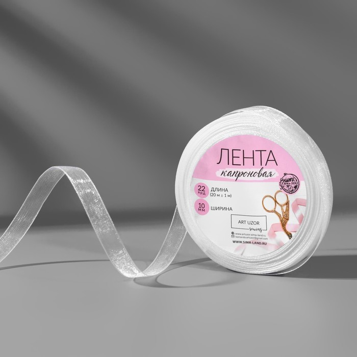 Лента декоративная капроновая, цвет Белый, 10 мм, 1 метр (Артузор)