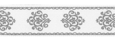 Атласная лента с рисунком "Вензеля", ширина 12 мм, цвет Белый/Серый, 1 метр 