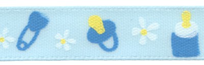 Атласная лента с рисунком "Детство", ширина 10 мм, цвет Голубой, 1 метр