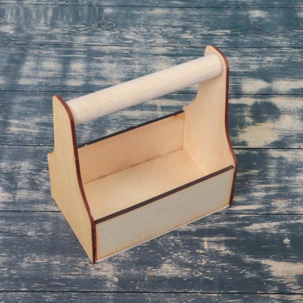 Ящик-кашпо подарочный с ручкой "Стелла Моно", цвет Натуральный, 18,2*11,4*6 см (внутренние размеры ящика), дерево