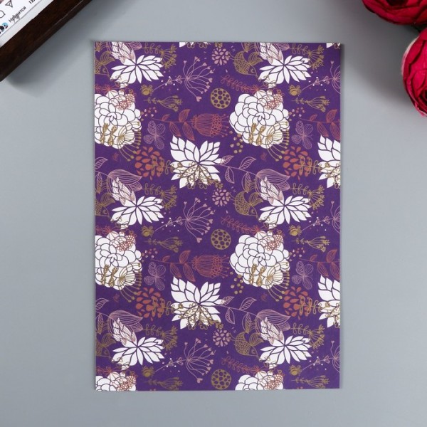 Бумага с золотым тиснением "Цветы и птички", 17,3 х 24,5 см (АртУзор)