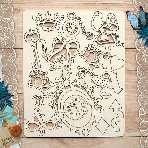 Набор чипборда из коллекции "Алиса в сказке" Время (ScrapMania)
