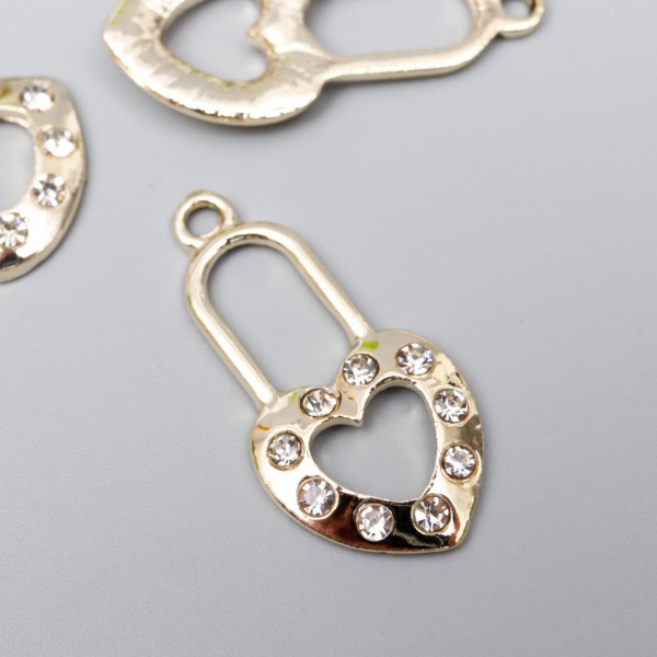 Металлическая подвеска со стразами "Замочек-сердце", цвет Серебро, 1 шт