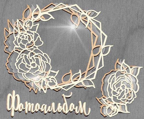 Мегашейкер из чипборда "Садовая роза с листьями в рамке сложной формы" (Фабрика декору, Украина)