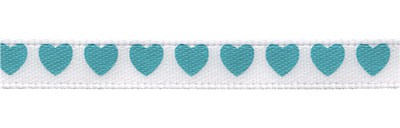 Атласная лента с рисунком "Сердечки", ширина 6 мм, цвет Белый/Бирюзовый, 1 метр 