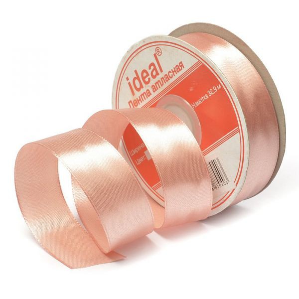 Атласная лента, ширина 25 мм, цвет Персик, 1 метр 