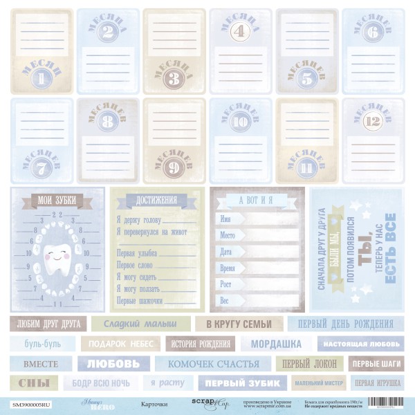 Бумага из коллекции "Mommy's Hero" Карточки (рус.) (для разрезания) (Скрапмир, Украина) 