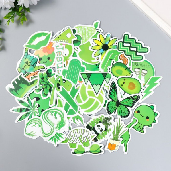 Набор декоративных бумажных наклеек "Зеленый супермикс", 50 штук (Китай)