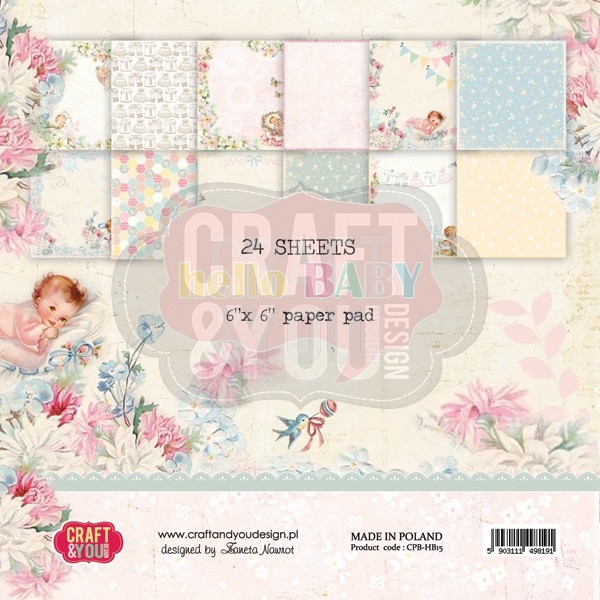 Набор бумаги 15*15 из коллекции Hello Baby, 24 листа (Craft&Youdesign)