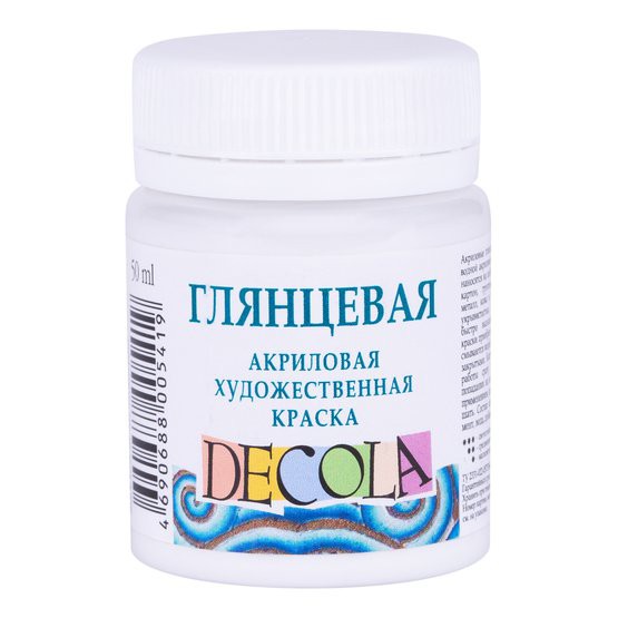 Краска акриловая по ткани для декоративного творчества, цвет Белый №104,  банка 50 мл (Decola)