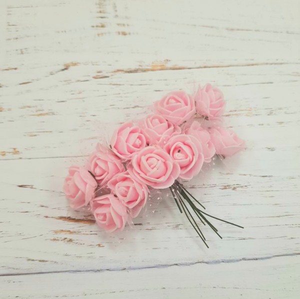 Роза из фоамирана и органзы, цвет Розовый, 25 мм, 12 штук