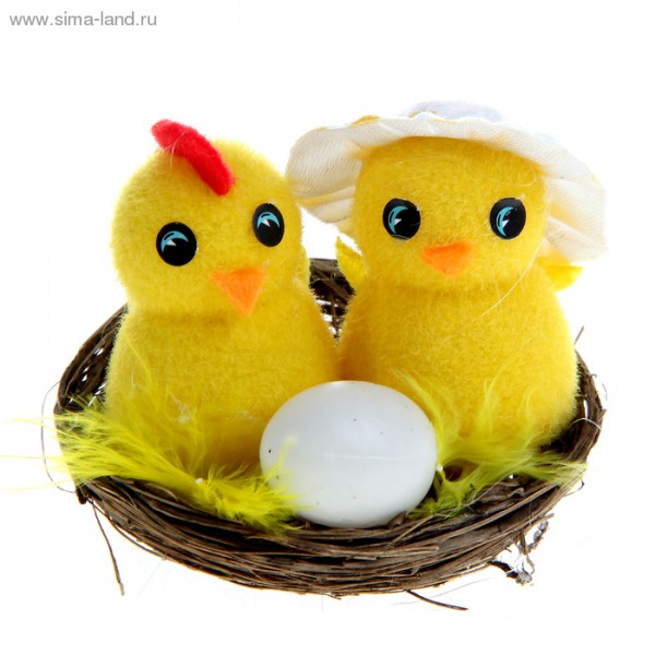Цыплята, парочка в шляпке с яйцом, цвет Желтый, 2 шт.