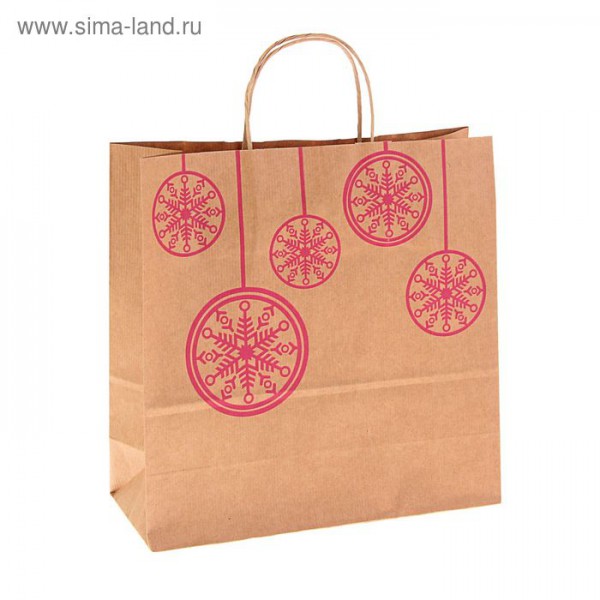 Пакет из крафт-бумаги с принтом "Шарики красные", 32*32*12 см, 1 шт.