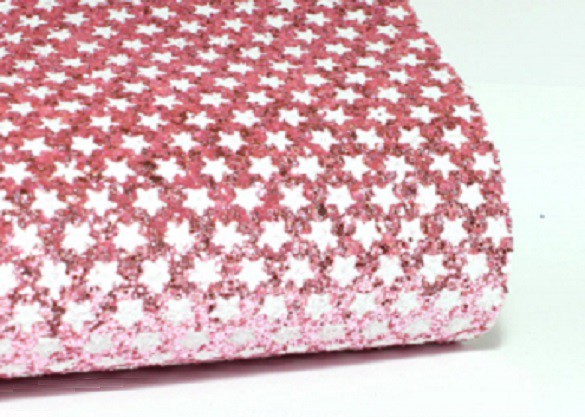 Кожа искусственная, рисунок Звезды на блестках, Розовый, 19*29 см (+-2см) 