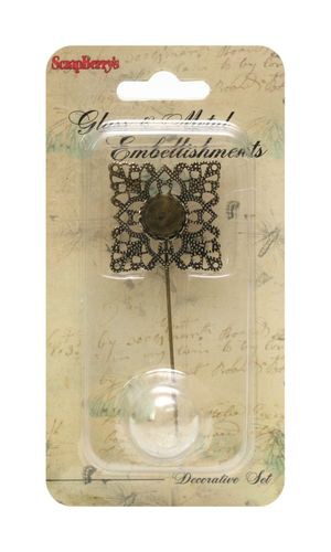 Набор для создания украшения Шпилька со стеклянным куполом, квадрат, Бронза (Scrapberry's)