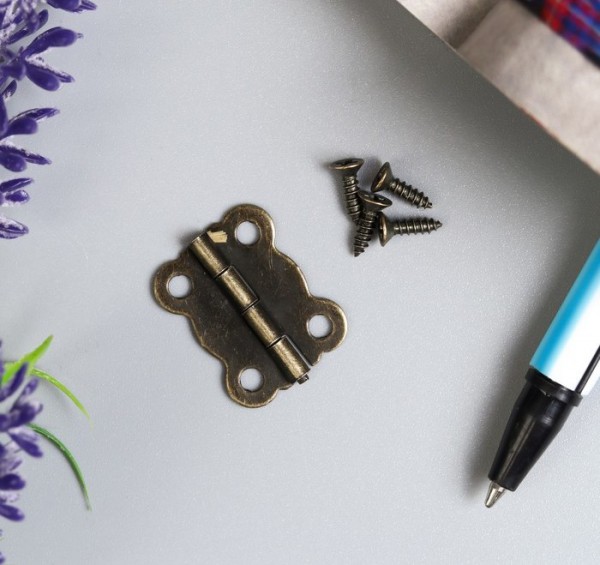 Комплект петель для шкатулок с крепежом,  17*20 мм, цвет Бронза, 2 шт.