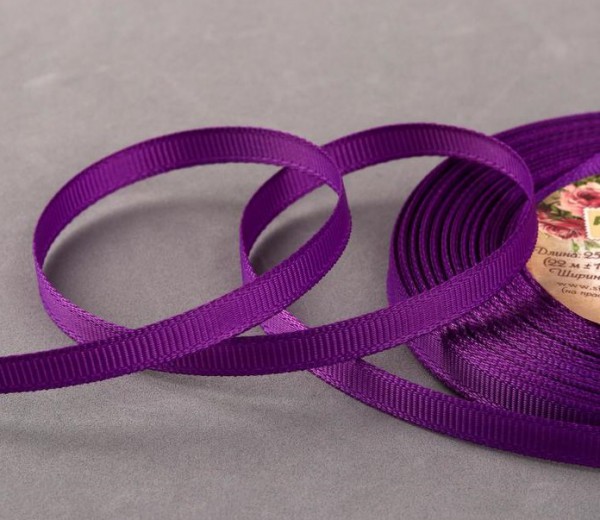 Лента декоративная репсовая, 6 мм, цвет Фиолетовый, 1 ярд = 91 см (Артузор) 