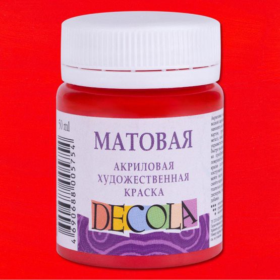 Краска акриловая Матовая для декоративного творчества, цвет Красный №331,  банка 50 мл (Decola)  