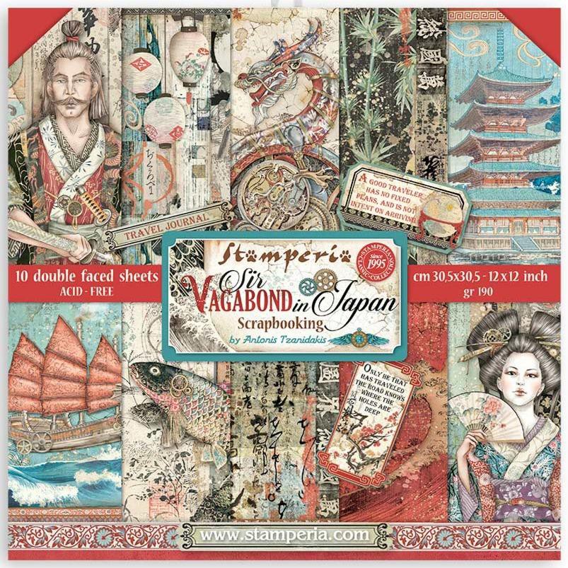 Набор бумаги из коллекции "Sir Vagabond in Japan" (Бродяга в Японии), 10 листов (Stamperia)