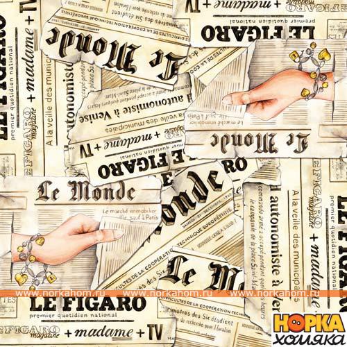 Салфетка рисовая для декупажа "Газета-2" 50*50 см, 1 лист (Италия) 