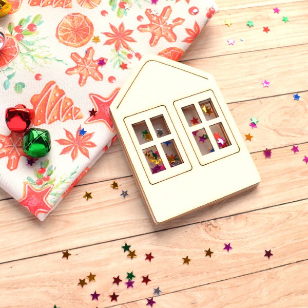 Украшение из чипборда из коллекции "Имбирное рождество" Шейкер. Дом с двумя окнами, размер Большой/ Маленький (ScrapMania)  
