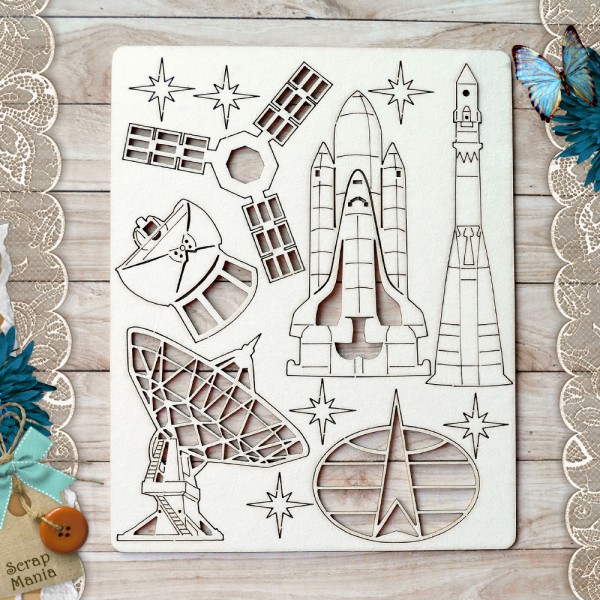 Набор чипборда из коллекции "Армейский альбом" Космические войска (ScrapMania)