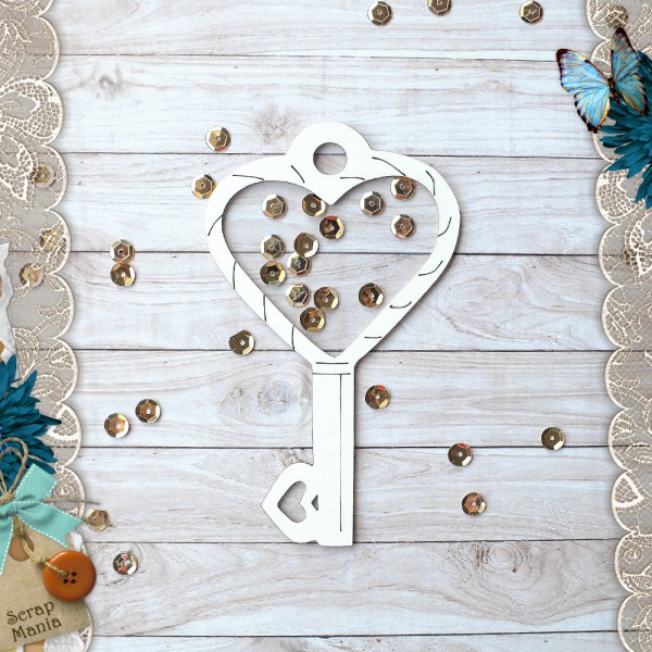 Украшение из чипборда из коллекции "Свадебный букет" Шейкер. Ключ, размер Маленький (ScrapMania)