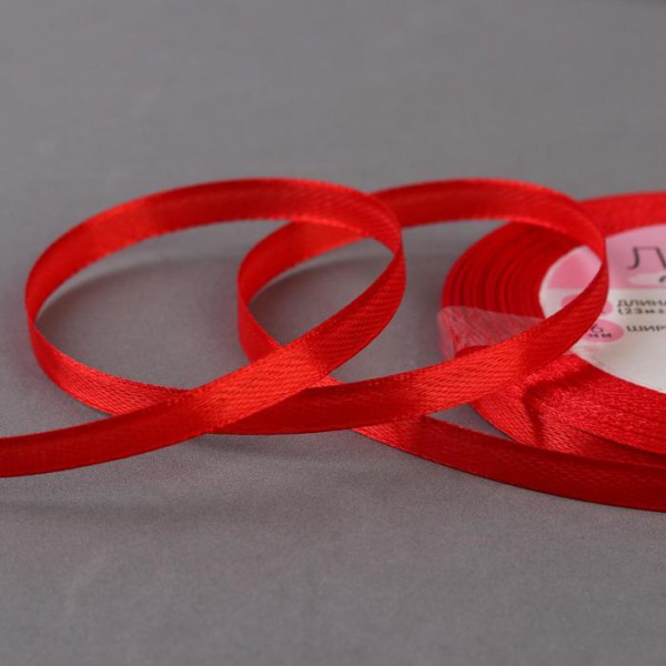 Лента декоративная атласная, 6 мм, цвет Красный, от 1 ярда по выбору (АртУзор)