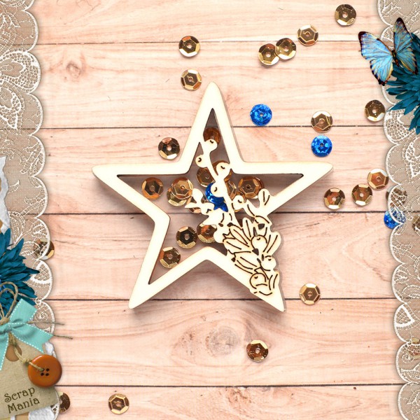 Украшение из чипборда из коллекции "Имбирное рождество" Шейкер. Новогодняя звезда, размер Маленький (ScrapMania)   