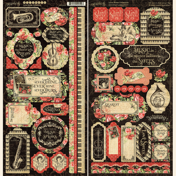 Набор стикеров, 2 листа 15*30 см, из коллекции Love Notes (Graphic45) 