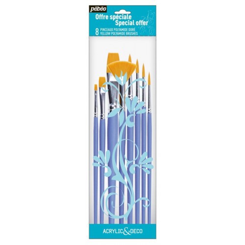 Набор кистей ассорти (с веерной кистью), синтетика, 8 шт. (Pebeo) 