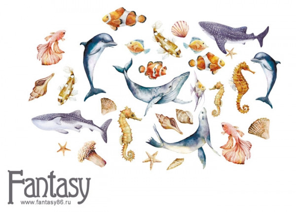 Набор тканевых высечек #1 из коллекции Теплое море, толщина картона 1 мм, 30 шт. (Fantasy)