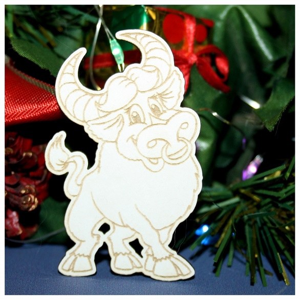 Фигурка из чипборда "Бычок с колечком" из коллекции "Новый год-2021", с лазерной гравировкой (Россия)  