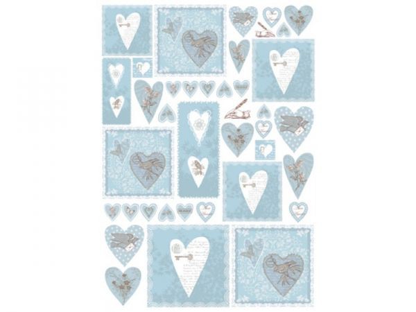 Декупажная карта 50*70 см "Голубые сердечки с орнаментом" (Stamperia) 