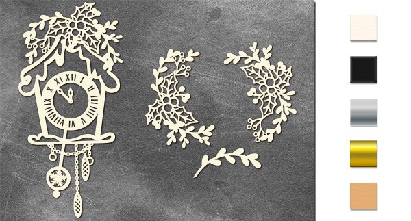 Набор чипборда "Часы с кукушкой, омела и остролист" (Фабрика декору, Украина) 