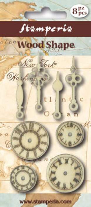 Набор деревянных украшений "Часы и стрелки", 8 шт. (Stamperia) 