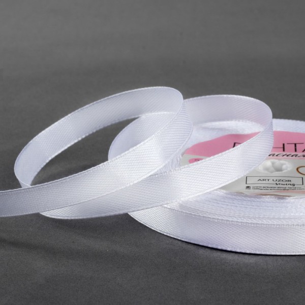 Лента декоративная атласная, 10 мм, цвет Белый, от 1 ярда по выбору (АртУзор)