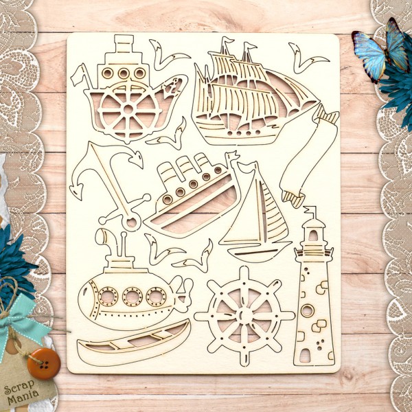 Набор чипборда из коллекции "Морячок" Маяк (ScrapMania) 