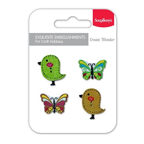 Набор деревянных фигурок "Бабочки и птички", 4 шт. (Scrapberry's)