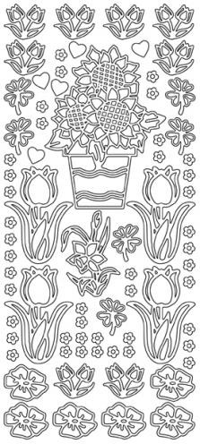 Контурные наклейки "Тюльпаны и подсолнухи", серебро (JEJE)