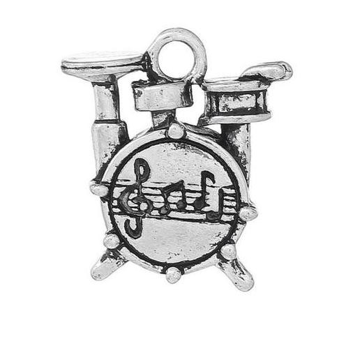 Подвеска металлическая 3D "Барабанная установка", цвет Античное серебро, 1 шт.